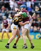 1 May 2022; Conor Cooney of Galway is tackled by Alan Murphy of Kilkenny during the Leinster GAA Hurling Senior Championship Round 3 match between Galway and Kilkenny at Pearse Stadium in Galway. Photo by Brendan Moran/Sportsfile