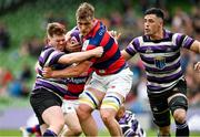 1 May 2022; Cormac Daly of Clontarf is tackled by Levi Vaughan of Terenure College during the Energia All-Ireland League Division 1 Final match between Clontarf and Terenure at Aviva Stadium in Dublin. Photo by Oliver McVeigh/Sportsfile