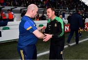 1 May 2022; Meath manager Andy McEntee, right, and Wicklow joint-manager Alan Costello after the Leinster GAA Football Senior Championship Quarter-Final match between Meath and Wicklow at Páirc Tailteann in Navan, Meath. Photo by Ben McShane/Sportsfile