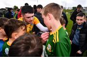 1 May 2022; Meath goalkeeper Harry Hogan signs a jersey for a young supporter after the Leinster GAA Football Senior Championship Quarter-Final match between Meath and Wicklow at Páirc Tailteann in Navan, Meath. Photo by Ben McShane/Sportsfile
