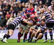 1 May 2022; Fionn Gilbert and Dylan Donnellan of Clontarf is tackled by Michael Melia of Terenure College during the Energia All-Ireland League Division 1 Final match between Clontarf and Terenure at Aviva Stadium in Dublin. Photo by Oliver McVeigh/Sportsfile