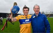 1 May 2022; Shane O'Donnell of Clare celebrates with team sponsor Pat O'Donnell after the Munster GAA Hurling Senior Championship Round 3 match between Cork and Clare at FBD Semple Stadium in Thurles, Tipperary. Photo by Ray McManus/Sportsfile