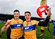 1 May 2022; David Fitzgerald and team-mate John Conlon of Clare celebrate after the Munster GAA Hurling Senior Championship Round 3 match between Cork and Clare at FBD Semple Stadium in Thurles, Tipperary. Photo by Ray McManus/Sportsfile