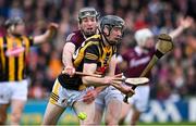 1 May 2022; Tom Phelan of Kilkenny is dispossessed by Padraic Mannion of Galway during the Leinster GAA Hurling Senior Championship Round 3 match between Galway and Kilkenny at Pearse Stadium in Galway. Photo by Brendan Moran/Sportsfile
