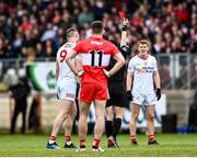 1 May 2022; Referee Paddy Neilan sends off Brian Kennedy of Tyrone during the Ulster GAA Football Senior Championship Quarter-Final match between Tyrone and Derry at O'Neills Healy Park in Omagh, Tyrone. Photo by David Fitzgerald/Sportsfile