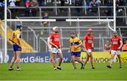 1 May 2022; Ian Galvin of Clare, 15, leaves the field after being shown a red card during the Munster GAA Hurling Senior Championship Round 3 match between Cork and Clare at FBD Semple Stadium in Thurles, Tipperary. Photo by Ray McManus/Sportsfile