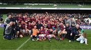 1 May 2022; The Clontarf players and management celebrate after the Energia All-Ireland League Division 1 Final match between Clontarf and Terenure at Aviva Stadium in Dublin. Photo by Oliver McVeigh/Sportsfile