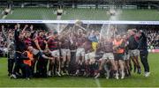 1 May 2022; The Clontarf players celebrate after the Energia All-Ireland League Division 1 Final match between Clontarf and Terenure at Aviva Stadium in Dublin. Photo by Oliver McVeigh/Sportsfile