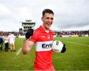 1 May 2022; Shane McGuigan of Derry celebrates after the Ulster GAA Football Senior Championship Quarter-Final match between Tyrone and Derry at O'Neills Healy Park in Omagh, Tyrone. Photo by David Fitzgerald/Sportsfile