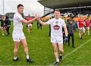1 May 2022; Shea Ryan, left, and Paddy Woodgate of Kildare congratulate each other after their side's victory in the Leinster GAA Football Senior Championship Quarter-Final match between Kildare and Louth at O'Connor Park in Tullamore, Offaly. Photo by Seb Daly/Sportsfile