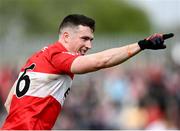 1 May 2022; Gareth McKinless of Derry celebrates a score during the Ulster GAA Football Senior Championship Quarter-Final match between Tyrone and Derry at O'Neills Healy Park in Omagh, Tyrone. Photo by David Fitzgerald/Sportsfile
