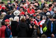 1 May 2022; Conor Glass of Derry, centre, and Shane McGuigan of Derry are congratulated by supporters after the Ulster GAA Football Senior Championship Quarter-Final match between Tyrone and Derry at O'Neills Healy Park in Omagh, Tyrone. Photo by David Fitzgerald/Sportsfile