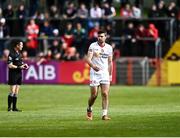 1 May 2022; Conor McKenna of Tyrone leaves the field after being sent off during the Ulster GAA Football Senior Championship Quarter-Final match between Tyrone and Derry at O'Neills Healy Park in Omagh, Tyrone. Photo by David Fitzgerald/Sportsfile