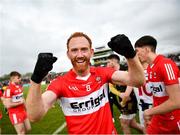 1 May 2022; Conor Glass of Derry celebrates after the Ulster GAA Football Senior Championship Quarter-Final match between Tyrone and Derry at O'Neills Healy Park in Omagh, Tyrone. Photo by David Fitzgerald/Sportsfile