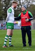 30 April 2022; Limerick manager Billy Lee in conversation with his goalkeeper Donal O'Sullivan before the penalty shoot-out of the Munster GAA Senior Football Championship Quarter-Final match between Clare and Limerick at Cusack Park in Ennis, Clare. Photo by Piaras Ó Mídheach/Sportsfile