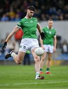 30 April 2022; Josh Ryan of Limerick takes a free during the Munster GAA Senior Football Championship Quarter-Final match between Clare and Limerick at Cusack Park in Ennis, Clare. Photo by Piaras Ó Mídheach/Sportsfile