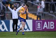 30 April 2022; Conor Jordan of Clare reacts after kicking his penalty wide in the penalty shoot-out of the Munster GAA Senior Football Championship Quarter-Final match between Clare and Limerick at Cusack Park in Ennis, Clare. Photo by Piaras Ó Mídheach/Sportsfile