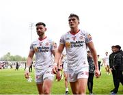 1 May 2022; Pádraig Hampsey, left, and Conn Kilpatrick of Tyrone leave the field after the Ulster GAA Football Senior Championship Quarter-Final match between Tyrone and Derry at O'Neills Healy Park in Omagh, Tyrone. Photo by David Fitzgerald/Sportsfile