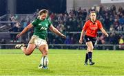 30 April 2022; Enya Breen of Ireland kicks a conversion to win the the Tik Tok Women's Six Nations Rugby Championship match between Ireland and Scotland at Kingspan Stadium in Belfast. Photo by John Dickson/Sportsfile