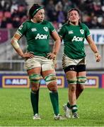 30 April 2022; Nichola Fryday, left, and Hannah O'Connor of Ireland during the Tik Tok Women's Six Nations Rugby Championship match between Ireland and Scotland at Kingspan Stadium in Belfast. Photo by John Dickson/Sportsfile