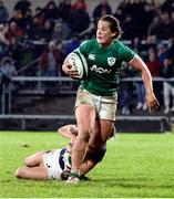 30 April 2022; Enya Breen of Ireland is tackled by Chloe Pearse of Scotland during the Tik Tok Women's Six Nations Rugby Championship match between Ireland and Scotland at Kingspan Stadium in Belfast. Photo by John Dickson/Sportsfile
