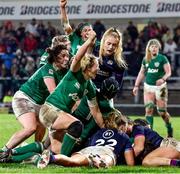 30 April 2022; Ireland players celebrate as Enya Breen scores her side's second try during the Tik Tok Women's Six Nations Rugby Championship match between Ireland and Scotland at Kingspan Stadium in Belfast. Photo by John Dickson/Sportsfile
