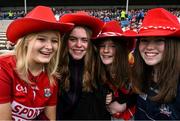 1 May 2022; Cork supporters Grace O'Riordan, left, Aisling Roath, Lucy Kelleher and Kate O'Sullivan, from Belgooly and Riverstick before the Munster GAA Hurling Senior Championship Round 3 match between Cork and Clare at FBD Semple Stadium in Thurles, Tipperary. Photo by Ray McManus/Sportsfile