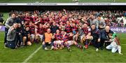 1 May 2022; The Clontarf players celebrate after the Energia All-Ireland League Division 1 Final match between Clontarf and Terenure at Aviva Stadium in Dublin. Photo by Oliver McVeigh/Sportsfile