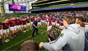 1 May 2022; The Clontarf players celebrate after the Energia All-Ireland League Division 1 Final match between Clontarf and Terenure at Aviva Stadium in Dublin. Photo by Oliver McVeigh/Sportsfile