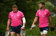 2 May 2022; Tadhg Furlong, left, and Caelan Doris arrive before a Leinster Rugby squad training session at UCD in Dublin. Photo by Seb Daly/Sportsfile
