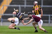 2 May 2022; Kilkenny goalkeeper Aidan Tallis is fouled by Liam Collins of Galway during the oneills.com Leinster GAA Hurling Under 20 Championship Semi-Final match between Kilkenny and Galway at O'Connor Park in Tullamore, Offaly. Photo by Ben McShane/Sportsfile