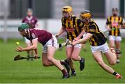 2 May 2022; Diarmuid Hanniffy of Galway in action against Billy Reid, right, and Killian Doyle of Kilkenny during the oneills.com Leinster GAA Hurling Under 20 Championship Semi-Final match between Kilkenny and Galway at O'Connor Park in Tullamore, Offaly. Photo by Ben McShane/Sportsfile