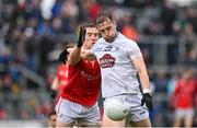 1 May 2022; Darragh Kirwan of Kildare in action against Bevan Duffy of Louth during the Leinster GAA Football Senior Championship Quarter-Final match between Kildare and Louth at O'Connor Park in Tullamore, Offaly. Photo by Seb Daly/Sportsfile