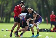 3 May 2022; Munster players, from left, Damian de Allende, Simon Zebo, Mike Haley and Keith Earls during squad training session at the University of Limerick in Limerick. Photo by Brendan Moran/Sportsfile