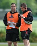 3 May 2022; Head coach Johann van Graan, left, and forwards coach Graham Rowntree during a Munster rugby squad training session at the University of Limerick in Limerick. Photo by Brendan Moran/Sportsfile