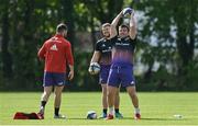 3 May 2022; Hookers, from right, Niall Scannell, Scott Buckley and Diarmuid Barron during a Munster rugby squad training session at the University of Limerick in Limerick. Photo by Brendan Moran/Sportsfile