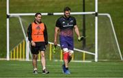 3 May 2022; Head coach Johann van Graan, left, and Jason Jenkins arrive for  Munster rugby squad training session at the University of Limerick in Limerick. Photo by Brendan Moran/Sportsfile