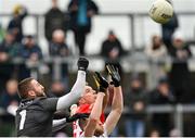 1 May 2022; Conor Grimes of Louth in action against Kildare goalkeeper Mark Donnellan and James Murray during the Leinster GAA Football Senior Championship Quarter-Final match between Kildare and Louth at O'Connor Park in Tullamore, Offaly. Photo by Seb Daly/Sportsfile