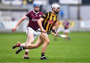 2 May 2022; Ted Dunne of Kilkenny and John Cooney of Galway during the oneills.com Leinster GAA Hurling Under 20 Championship Semi-Final match between Kilkenny and Galway at O'Connor Park in Tullamore, Offaly. Photo by Ben McShane/Sportsfile