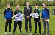 4 May 2022; In attendance at the Táin Óg/ CúChulainn Cup competitions launch are, from left, Oisin McManus of Ulster GAA, Stephen McKenna of Carrickmacross Emmets Hurling Club, Uachtarán Chumann Lúthchleas Gael Larry McCarthy, Oisin Maguire of of Carrickmacross Emmets Hurling Club, and Kevin Kelly, Ulster GAA Hurling Development Manager, at the National Games Development Centre in Abbotstown, Dublin. Photo by Seb Daly/Sportsfile