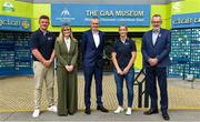 4 May 2022; Joe Canning and Cora Staunton with Bord Gáis Energy Director of Energy, Marketing and Data Colin Bebbington, centre, GAA Museum co-ordinator Ailís Corey and Uachtarán Chumann Lúthchleas Gael Larry McCarthy at the launch of the Bord Gáis Energy GAA Legends Tour series at Croke Park. Following two years of virtual tours, fans will once again join their heroes for in-person tours of Croke Park as they give fascinating insights into their careers. The tours, which start on Saturday 28 May, will feature both Joe and Cora as well as a host of legends from across the GAA world. Bord Gáis Energy customers will get the exclusive opportunity to attend all tours throughout the summer. The full schedule and details of how to book your place on a tour can be viewed at crokepark.ie/legends Photo by Brendan Moran/Sportsfile