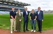 4 May 2022; Joe Canning and Cora Staunton with Bord Gáis Energy Director of Energy, Marketing and Data Colin Bebbington, centre, GAA Museum co-ordinator Ailís Corey and Uachtarán Chumann Lúthchleas Gael Larry McCarthy at the launch of the Bord Gáis Energy GAA Legends Tour series at Croke Park. Following two years of virtual tours, fans will once again join their heroes for in-person tours of Croke Park as they give fascinating insights into their careers. The tours, which start on Saturday 28 May, will feature both Joe and Cora as well as a host of legends from across the GAA world. Bord Gáis Energy customers will get the exclusive opportunity to attend all tours throughout the summer. The full schedule and details of how to book your place on a tour can be viewed at crokepark.ie/legends Photo by Brendan Moran/Sportsfile