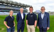 4 May 2022; Joe Canning and Cora Staunton with Bord Gáis Energy Director of Energy, Marketing and Data Colin Bebbington, second from left, and Uachtarán Chumann Lúthchleas Gael Larry McCarthy at the launch of the Bord Gáis Energy GAA Legends Tour series at Croke Park. Following two years of virtual tours, fans will once again join their heroes for in-person tours of Croke Park as they give fascinating insights into their careers. The tours, which start on Saturday 28 May, will feature both Joe and Cora as well as a host of legends from across the GAA world. Bord Gáis Energy customers will get the exclusive opportunity to attend all tours throughout the summer. The full schedule and details of how to book your place on a tour can be viewed at crokepark.ie/legends Photo by Brendan Moran/Sportsfile