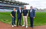 4 May 2022; Joe Canning and Cora Staunton with Bord Gáis Energy Director of Energy, Marketing and Data Colin Bebbington, second from left, and Uachtarán Chumann Lúthchleas Gael Larry McCarthy at the launch of the Bord Gáis Energy GAA Legends Tour series at Croke Park. Following two years of virtual tours, fans will once again join their heroes for in-person tours of Croke Park as they give fascinating insights into their careers. The tours, which start on Saturday 28 May, will feature both Joe and Cora as well as a host of legends from across the GAA world. Bord Gáis Energy customers will get the exclusive opportunity to attend all tours throughout the summer. The full schedule and details of how to book your place on a tour can be viewed at crokepark.ie/legends Photo by Brendan Moran/Sportsfile