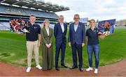 4 May 2022; Joe Canning and Cora Staunton with Bord Gáis Energy Director of Energy, Marketing and Data Colin Bebbington, centre, GAA Museum co-ordinator Ailís Corey and Uachtarán Chumann Lúthchleas Gael Larry McCarthy at the launch of the Bord Gáis Energy GAA Legends Tour series at Croke Park. Following two years of virtual tours, fans will once again join their heroes for in-person tours of Croke Park as they give fascinating insights into their careers. The tours, which start on Saturday 28 May, will feature both Joe and Cora as well as a host of legends from across the GAA world. Bord Gáis Energy customers will get the exclusive opportunity to attend all tours throughout the summer. The full schedule and details of how to book your place on a tour can be viewed at crokepark.ie/legends Photo by Brendan Moran/Sportsfile