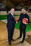 5 May 2022; Basketball Ireland Chief Executive Officer John Feehan, left, and, Joymo Chief Executive Officer Mike Emery, at the announcement of a 5-year OTT agreement for the National League at National Basketball Arena in Dublin. Photo by Sam Barnes/Sportsfile