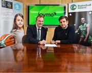 5 May 2022; Basketball Ireland Chief Executive Officer John Feehan, left, and Joymo Chief Executive Officer Michael Emery, in attendance at the announcement of a 5-year OTT agreement for the National League at National Basketball Arena in Dublin. Photo by Sam Barnes/Sportsfile