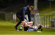 26 April 2022; Dana Scheriff of Athlone Town receives medical attention during the SSE Airtricity Women's National League match between DLR Waves and Athlone Town at UCD Bowl in Belfield, Dublin. Photo by Eóin Noonan/Sportsfile