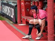 6 May 2022; James Ryan ties his shoelaces during the Leinster Rugby captain's run at Mattoli Woods Welford Road in Leicester, England. Photo by Harry Murphy/Sportsfile
