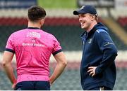 6 May 2022; Former Leinster player Dan Leavy, right,  speaks with  Jimmy O'Brien during the Leinster Rugby captain's run at Mattoli Woods Welford Road in Leicester, England. Photo by Harry Murphy/Sportsfile